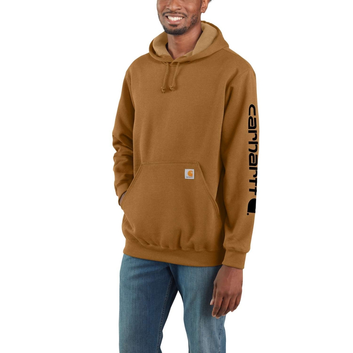 Sudadera marrón Carhartt con capucha y logo en manga