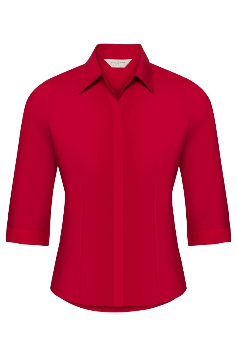 Camisa de trabajo roja de mujer manga